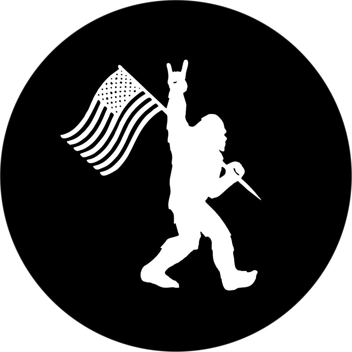 Rock On Bigfoot Sasquatch American Flag Spare Tire Cover for Bronco, Jeep, RV Camper, & More-duckduckjeep-offroad-wrangler-gladiator-3d-jeep duck-custom duck-Jeep-The Quacktory-Fun Jeep Ducks-Ducks4Jeep