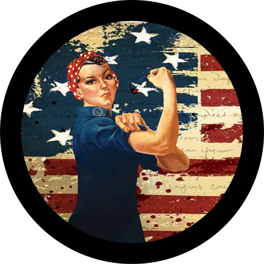 Rosie the Riveter Vintage Original American Flag Spare Tire Cover-duckduckjeep-offroad-wrangler-gladiator-3d-jeep duck-custom duck-Jeep-The Quacktory-Fun Jeep Ducks-Ducks4Jeep