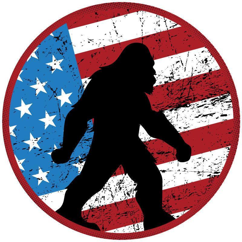 Rustic American Flag & Silhouette of Sasquatch Spare Tire Cover for Bronco, RV, Jeep, Camper, Van-duckduckjeep-offroad-wrangler-gladiator-3d-jeep duck-custom duck-Jeep-The Quacktory-Fun Jeep Ducks-Ducks4Jeep