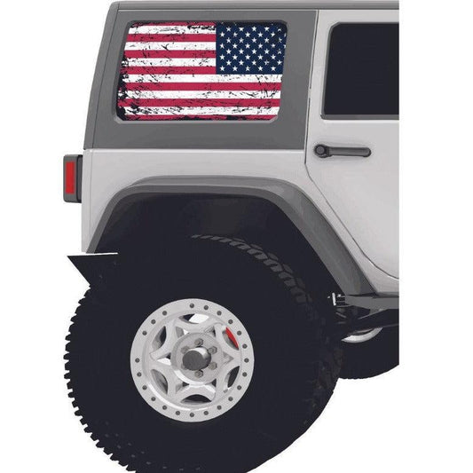 Rustic American Flag Window Decal Sticker Accessory for 4 & 2-door Jeep Wrangler-duckduckjeep-offroad-wrangler-gladiator-3d-jeep duck-custom duck-Jeep-The Quacktory-Fun Jeep Ducks-Ducks4Jeep