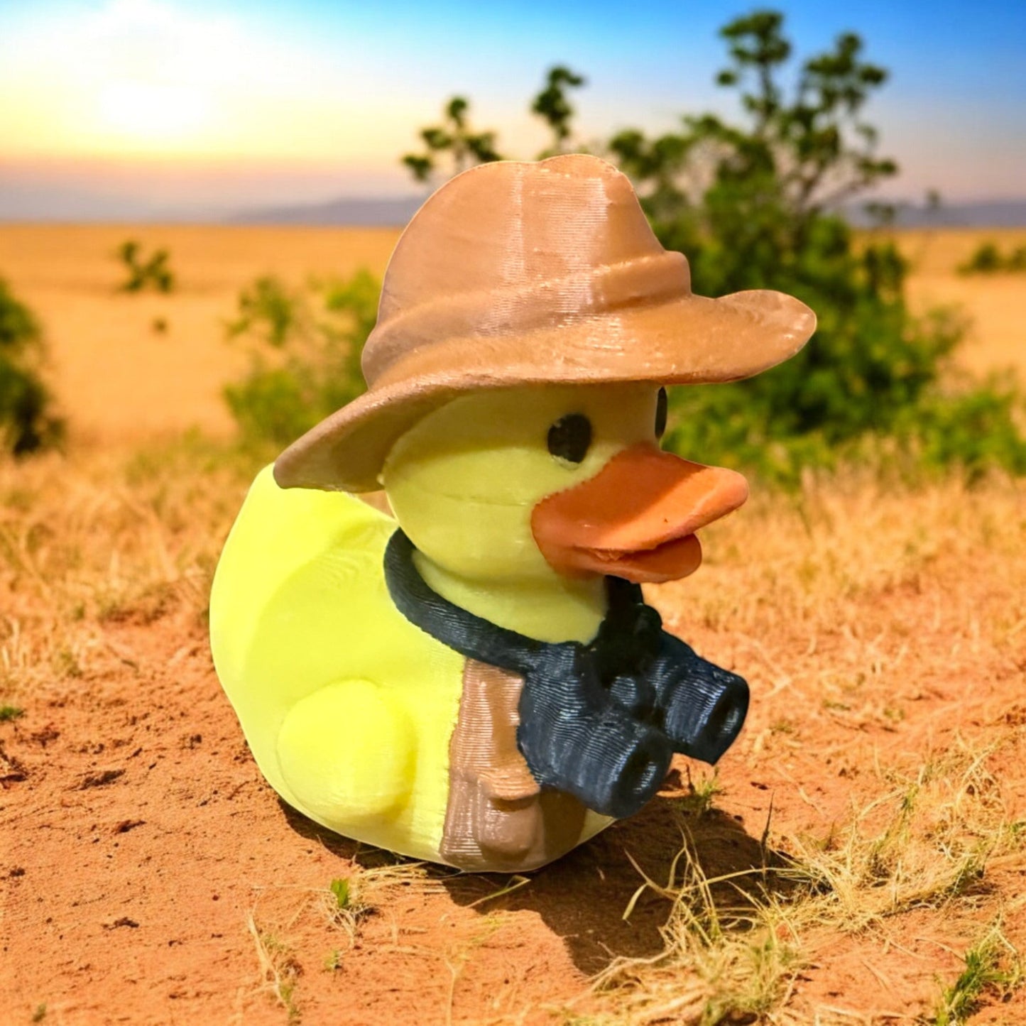 Safari Duck – 3D-Printed Duck Dressed for Adventure with Binoculars & Jungle Hat