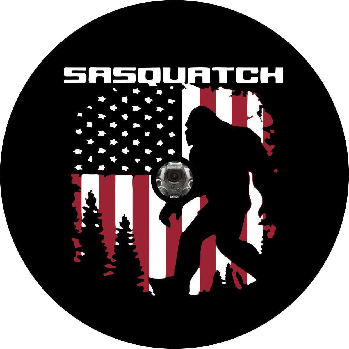 Sasquatch American Flag Spare Tire Cover for Jeep, Bronco, RV, & More-duckduckjeep-offroad-wrangler-gladiator-3d-jeep duck-custom duck-Jeep-The Quacktory-Fun Jeep Ducks-Ducks4Jeep