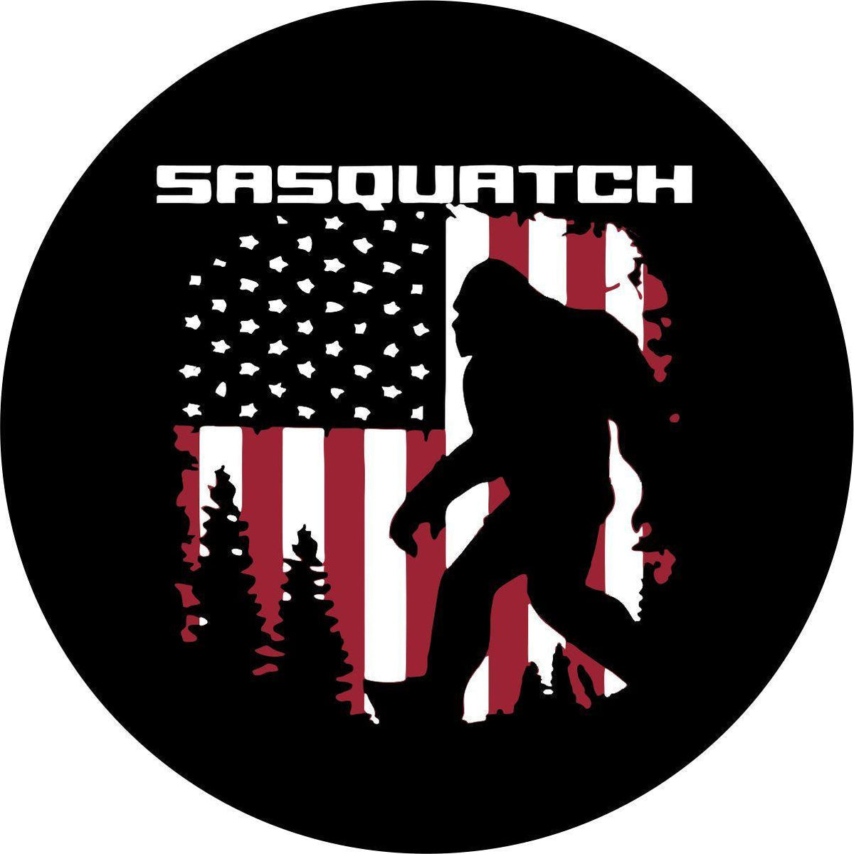 Sasquatch American Flag Spare Tire Cover for Jeep, Bronco, RV, & More-duckduckjeep-offroad-wrangler-gladiator-3d-jeep duck-custom duck-Jeep-The Quacktory-Fun Jeep Ducks-Ducks4Jeep