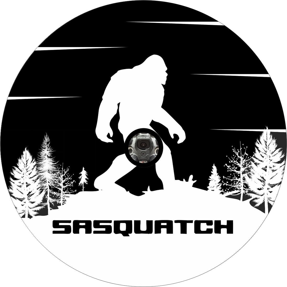 Sasquatch Bigfoot Mountain and Tree Silhouette Spare Tire Cover for Jeep, Bronco, RV, Camper, Trailer, & More-duckduckjeep-offroad-wrangler-gladiator-3d-jeep duck-custom duck-Jeep-The Quacktory-Fun Jeep Ducks-Ducks4Jeep