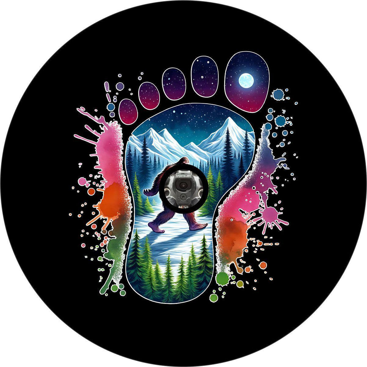 Sasquatch Color Pop Art Bigfoot Mountain Spare Tire Cover Design for Jeeps, Broncos, Camper, RVs and more-duckduckjeep-offroad-wrangler-gladiator-3d-jeep duck-custom duck-Jeep-The Quacktory-Fun Jeep Ducks-Ducks4Jeep