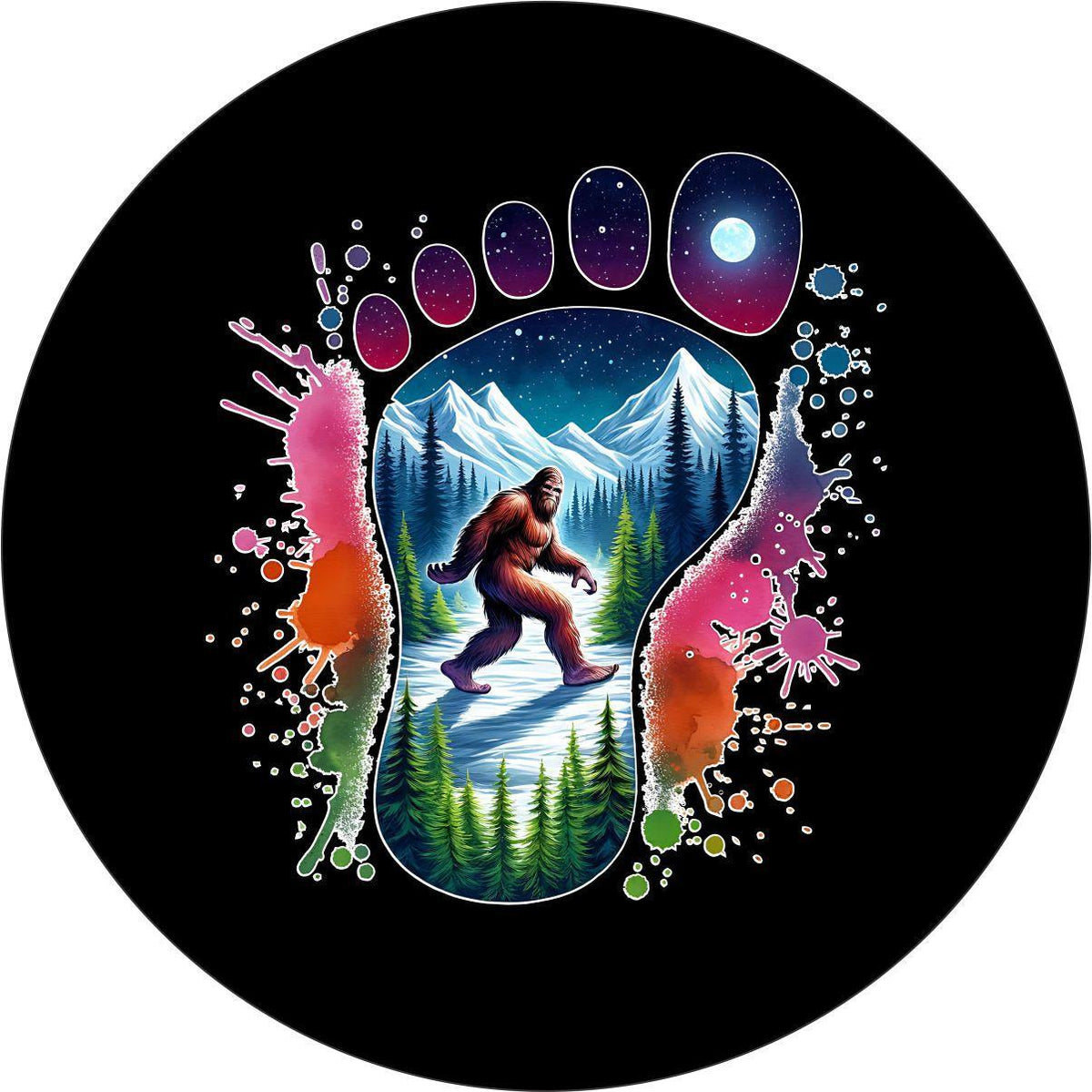 Sasquatch Color Pop Art Bigfoot Mountain Spare Tire Cover Design for Jeeps, Broncos, Camper, RVs and more-duckduckjeep-offroad-wrangler-gladiator-3d-jeep duck-custom duck-Jeep-The Quacktory-Fun Jeep Ducks-Ducks4Jeep