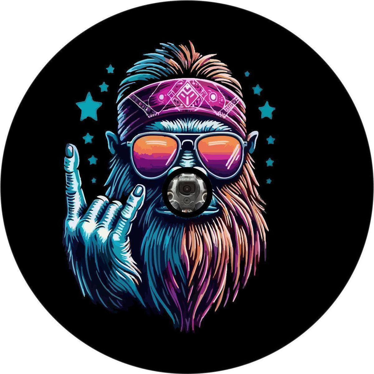 Sasquatch Rock On Hippie Bigfoot Spare Tire Cover for Broncos, RVs, Jeeps, Campers, Motorcoach, and More-duckduckjeep-offroad-wrangler-gladiator-3d-jeep duck-custom duck-Jeep-The Quacktory-Fun Jeep Ducks-Ducks4Jeep