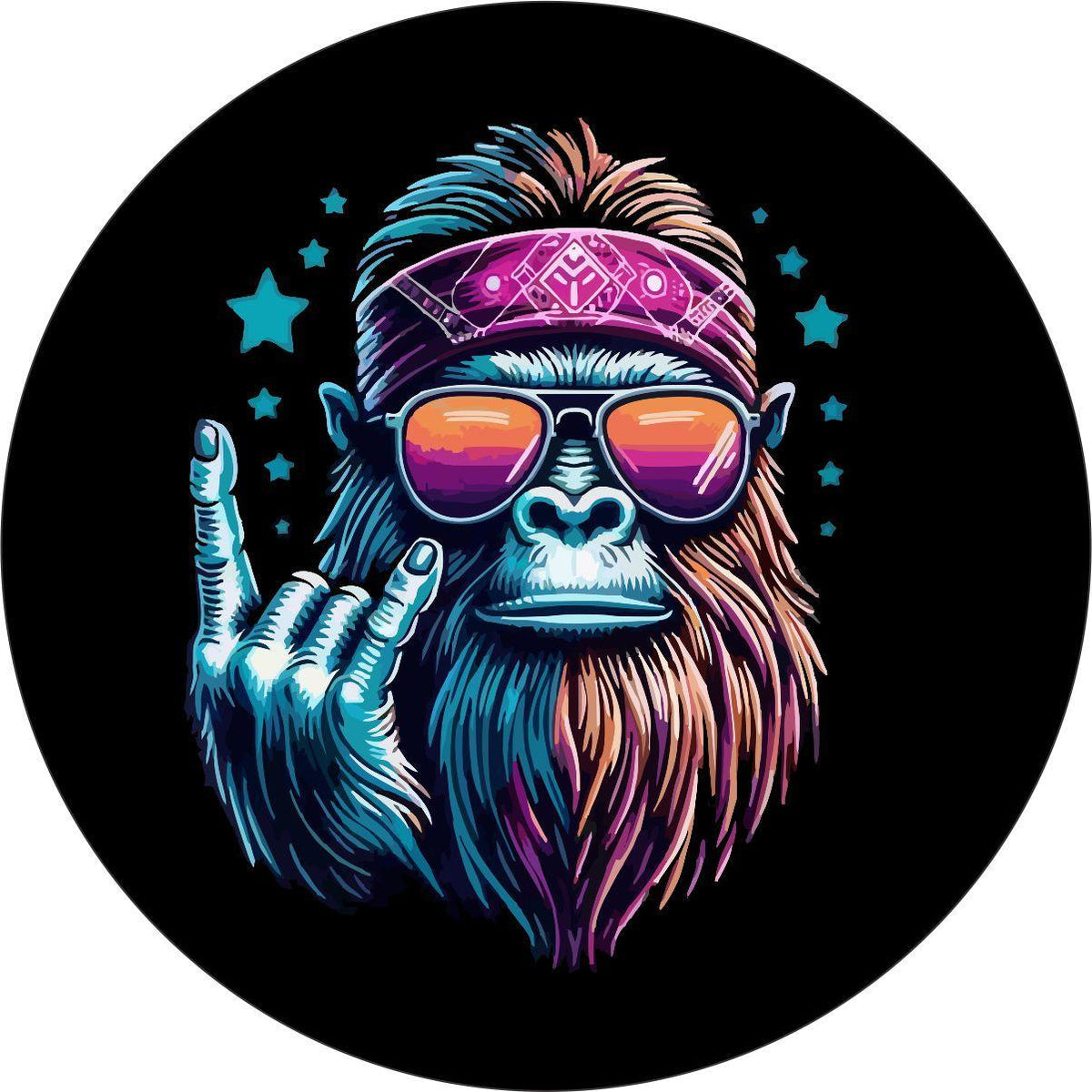 Sasquatch Rock On Hippie Bigfoot Spare Tire Cover for Broncos, RVs, Jeeps, Campers, Motorcoach, and More-duckduckjeep-offroad-wrangler-gladiator-3d-jeep duck-custom duck-Jeep-The Quacktory-Fun Jeep Ducks-Ducks4Jeep