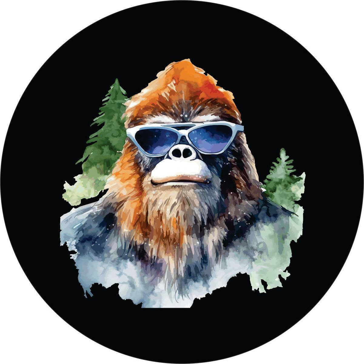 Sasquatch Watercolor Bigfoot Spare Tire Cover For Bronco, Jeep, Camper, RV, Van, Trailer, Motorcoach, & More-duckduckjeep-offroad-wrangler-gladiator-3d-jeep duck-custom duck-Jeep-The Quacktory-Fun Jeep Ducks-Ducks4Jeep