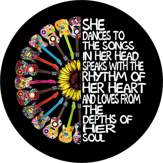 She Dances to The Songs in Her Head + Guitars & Sunflower Spare Tire Cover-duckduckjeep-offroad-wrangler-gladiator-3d-jeep duck-custom duck-Jeep-The Quacktory-Fun Jeep Ducks-Ducks4Jeep