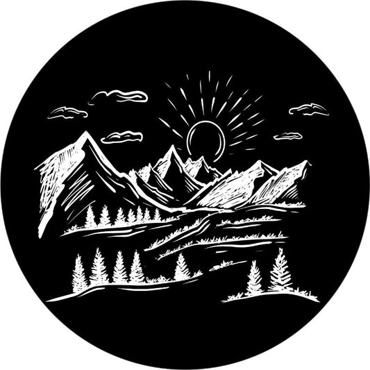 Sketched Mountains in the Distance Spare Tire Cover for Jeep, RV, Camper-duckduckjeep-offroad-wrangler-gladiator-3d-jeep duck-custom duck-Jeep-The Quacktory-Fun Jeep Ducks-Ducks4Jeep