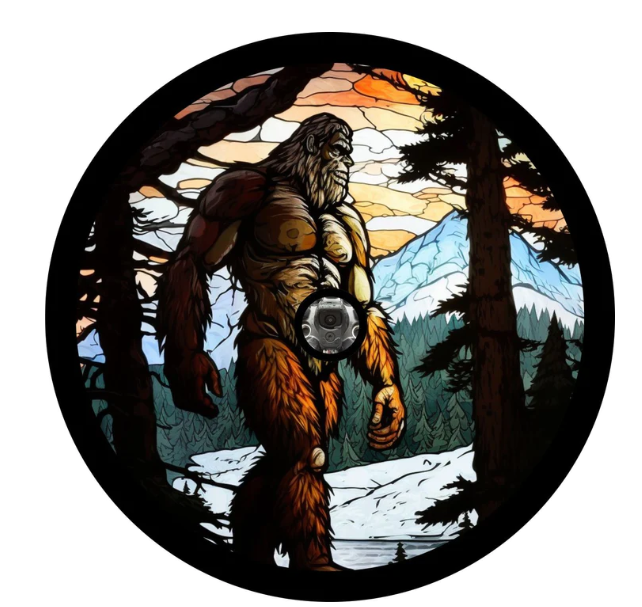 Stained Glass Bigfoot Sasquatch Spare Tire Cover-duckduckjeep-offroad-wrangler-gladiator-3d-jeep duck-custom duck-Jeep-The Quacktory-Fun Jeep Ducks-Ducks4Jeep