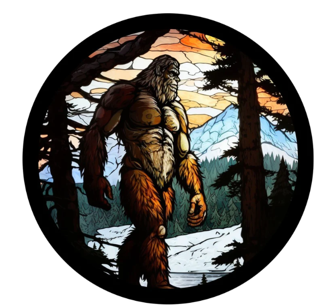 Stained Glass Bigfoot Sasquatch Spare Tire Cover-duckduckjeep-offroad-wrangler-gladiator-3d-jeep duck-custom duck-Jeep-The Quacktory-Fun Jeep Ducks-Ducks4Jeep