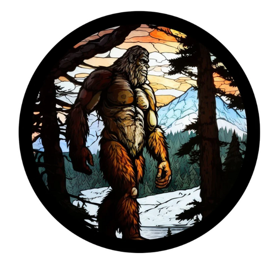 Stained Glass Bigfoot Sasquatch Spare Tire Cover-duckduckjeep-offroad-wrangler-gladiator-3d-jeep duck-custom duck-Jeep-The Quacktory-Fun Jeep Ducks-Ducks4Jeep