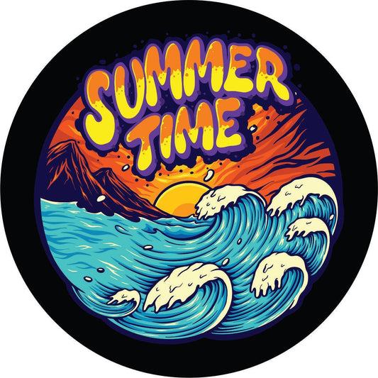Summer Time Painted Waves Spare Tire Cover for Jeep, Camper, Bronco, and More-duckduckjeep-offroad-wrangler-gladiator-3d-jeep duck-custom duck-Jeep-The Quacktory-Fun Jeep Ducks-Ducks4Jeep