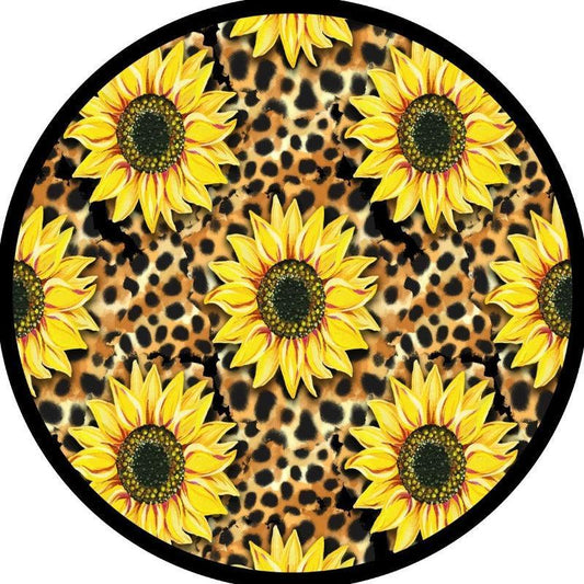 Sunflower + Leopard Cheetah Print Spare Tire Cover - Bronco, RV, Jeep, Camper-duckduckjeep-offroad-wrangler-gladiator-3d-jeep duck-custom duck-Jeep-The Quacktory-Fun Jeep Ducks-Ducks4Jeep