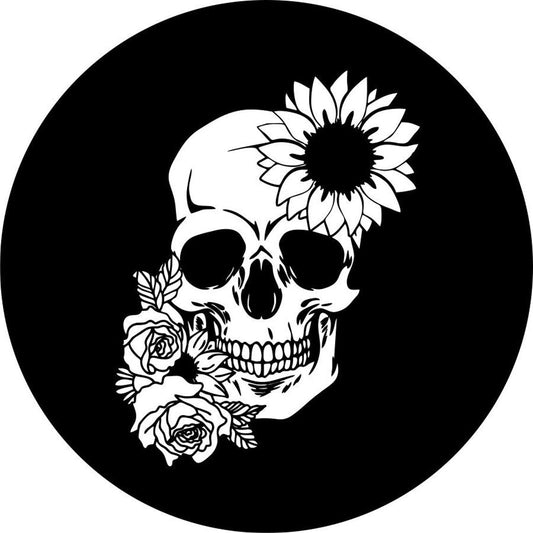 Sunflower and Rose Floral Skull Spare Tire Cover-duckduckjeep-offroad-wrangler-gladiator-3d-jeep duck-custom duck-Jeep-The Quacktory-Fun Jeep Ducks-Ducks4Jeep