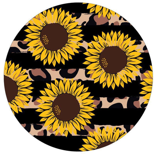 Sunflowers & Cheetah/Leopard Animal Print Stripes Spare Tire Cover-duckduckjeep-offroad-wrangler-gladiator-3d-jeep duck-custom duck-Jeep-The Quacktory-Fun Jeep Ducks-Ducks4Jeep