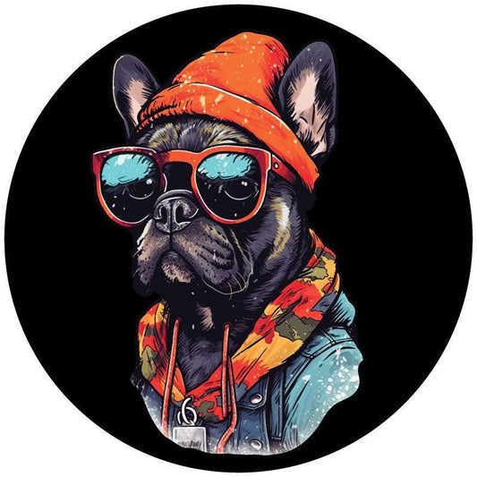 Sunglass Street Wear French Bulldog Spare TIre Cover for Jeep, Bronco, RV, Camper, Van, & More-duckduckjeep-offroad-wrangler-gladiator-3d-jeep duck-custom duck-Jeep-The Quacktory-Fun Jeep Ducks-Ducks4Jeep