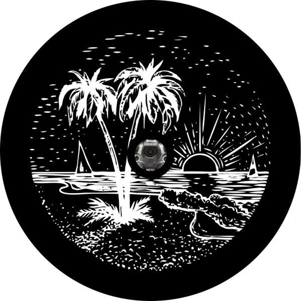 Sunset Scene on the Beach Custom Fit Spare Tire Cover (Any Color)-duckduckjeep-offroad-wrangler-gladiator-3d-jeep duck-custom duck-Jeep-The Quacktory-Fun Jeep Ducks-Ducks4Jeep