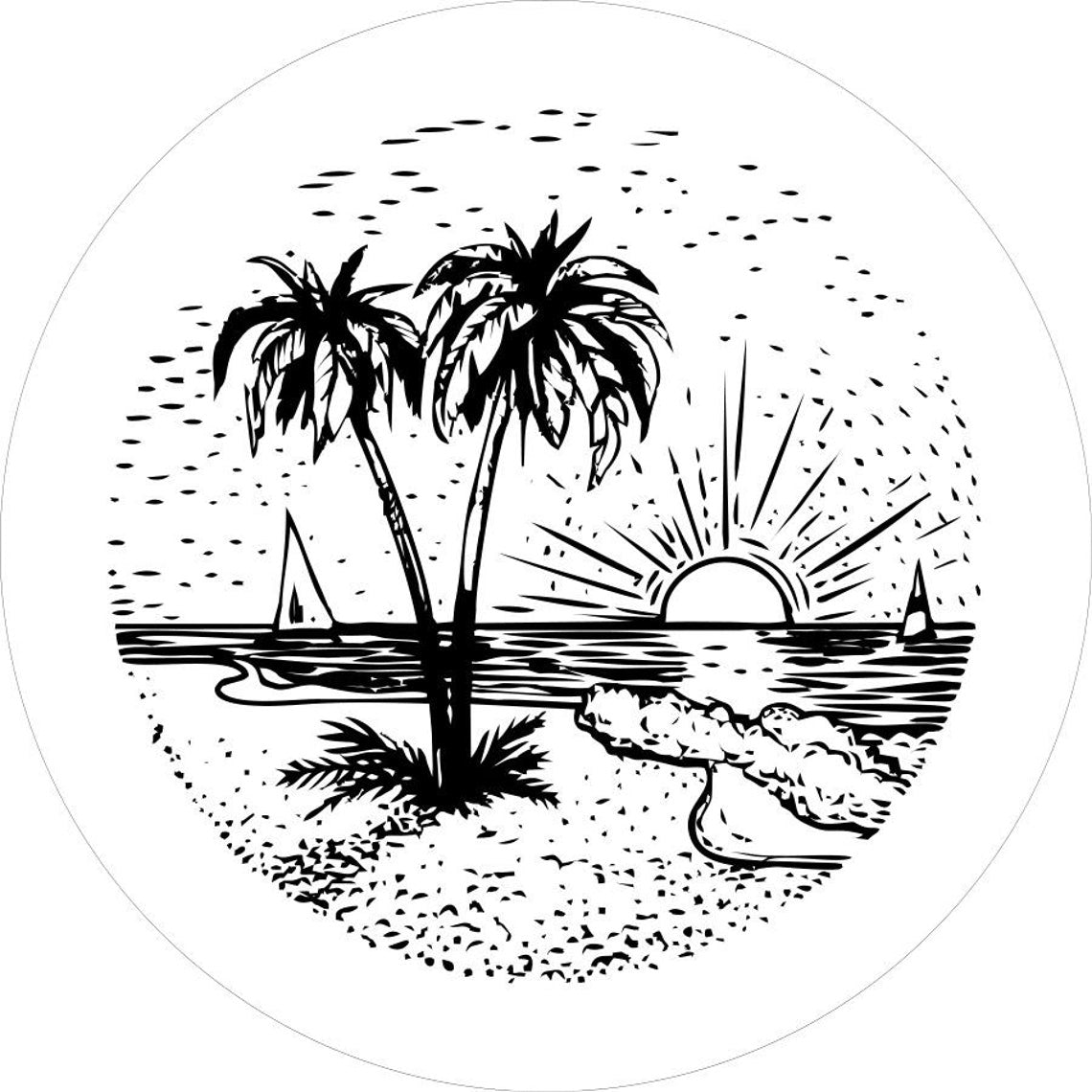 Sunset Scene on the Beach Custom Fit Spare Tire Cover (Any Color)-duckduckjeep-offroad-wrangler-gladiator-3d-jeep duck-custom duck-Jeep-The Quacktory-Fun Jeep Ducks-Ducks4Jeep