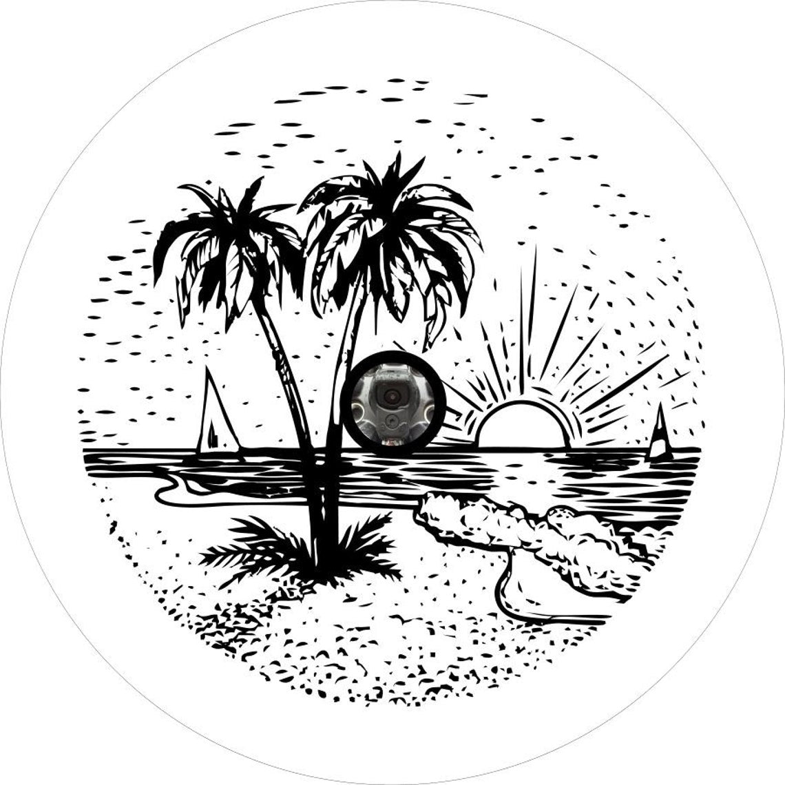 Sunset Scene on the Beach Custom Fit Spare Tire Cover (Any Color)-duckduckjeep-offroad-wrangler-gladiator-3d-jeep duck-custom duck-Jeep-The Quacktory-Fun Jeep Ducks-Ducks4Jeep