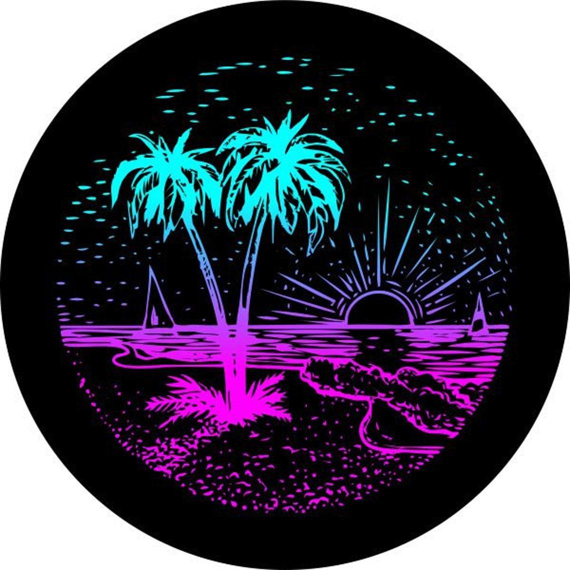 Sunset Scene on the Beach Custom Fit Spare Tire Cover (Any Color)-duckduckjeep-offroad-wrangler-gladiator-3d-jeep duck-custom duck-Jeep-The Quacktory-Fun Jeep Ducks-Ducks4Jeep
