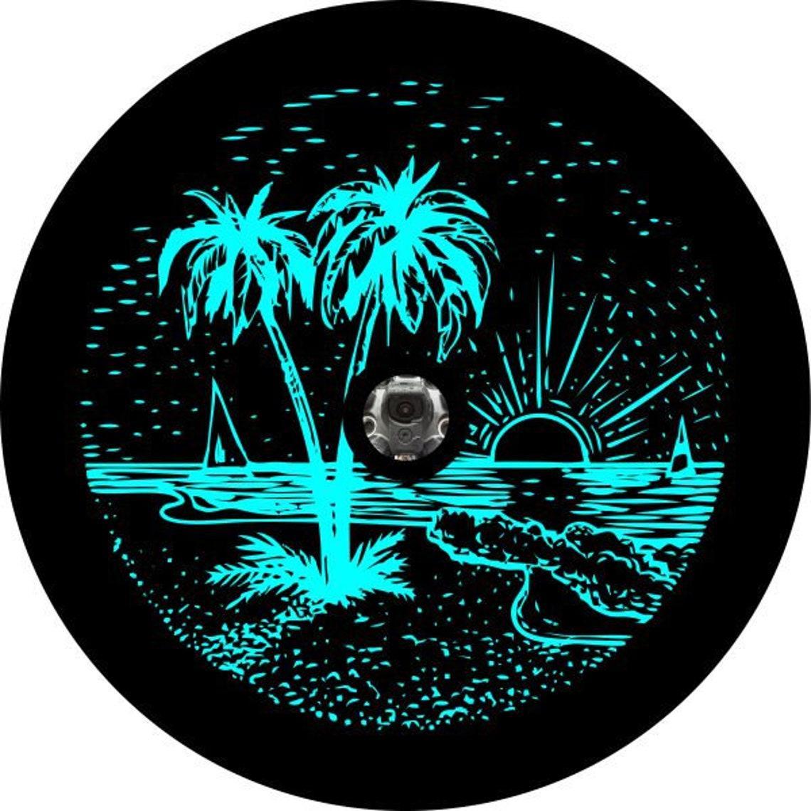 Sunset Scene on the Beach Custom Fit Spare Tire Cover (Any Color)-duckduckjeep-offroad-wrangler-gladiator-3d-jeep duck-custom duck-Jeep-The Quacktory-Fun Jeep Ducks-Ducks4Jeep