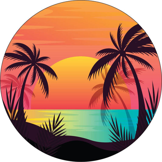 Sunset landscape at the Sea Mirage Spare Tire Cover for Jeep, RV, Camper, Bronco-duckduckjeep-offroad-wrangler-gladiator-3d-jeep duck-custom duck-Jeep-The Quacktory-Fun Jeep Ducks-Ducks4Jeep