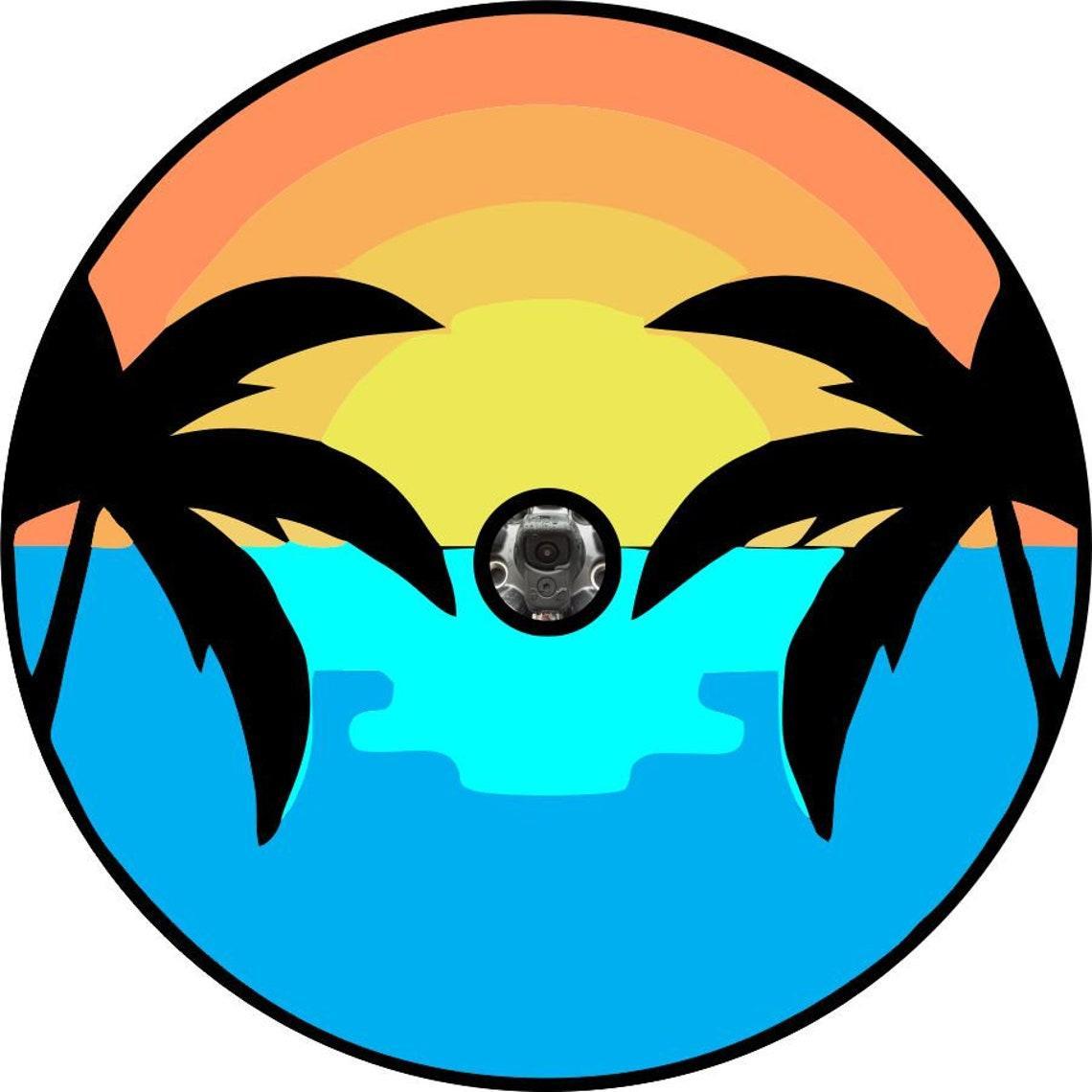 Sunset on the Water & Palm Trees Spare Tire Cover for Jeeps, Bronco, Campers, Vans & More-duckduckjeep-offroad-wrangler-gladiator-3d-jeep duck-custom duck-Jeep-The Quacktory-Fun Jeep Ducks-Ducks4Jeep