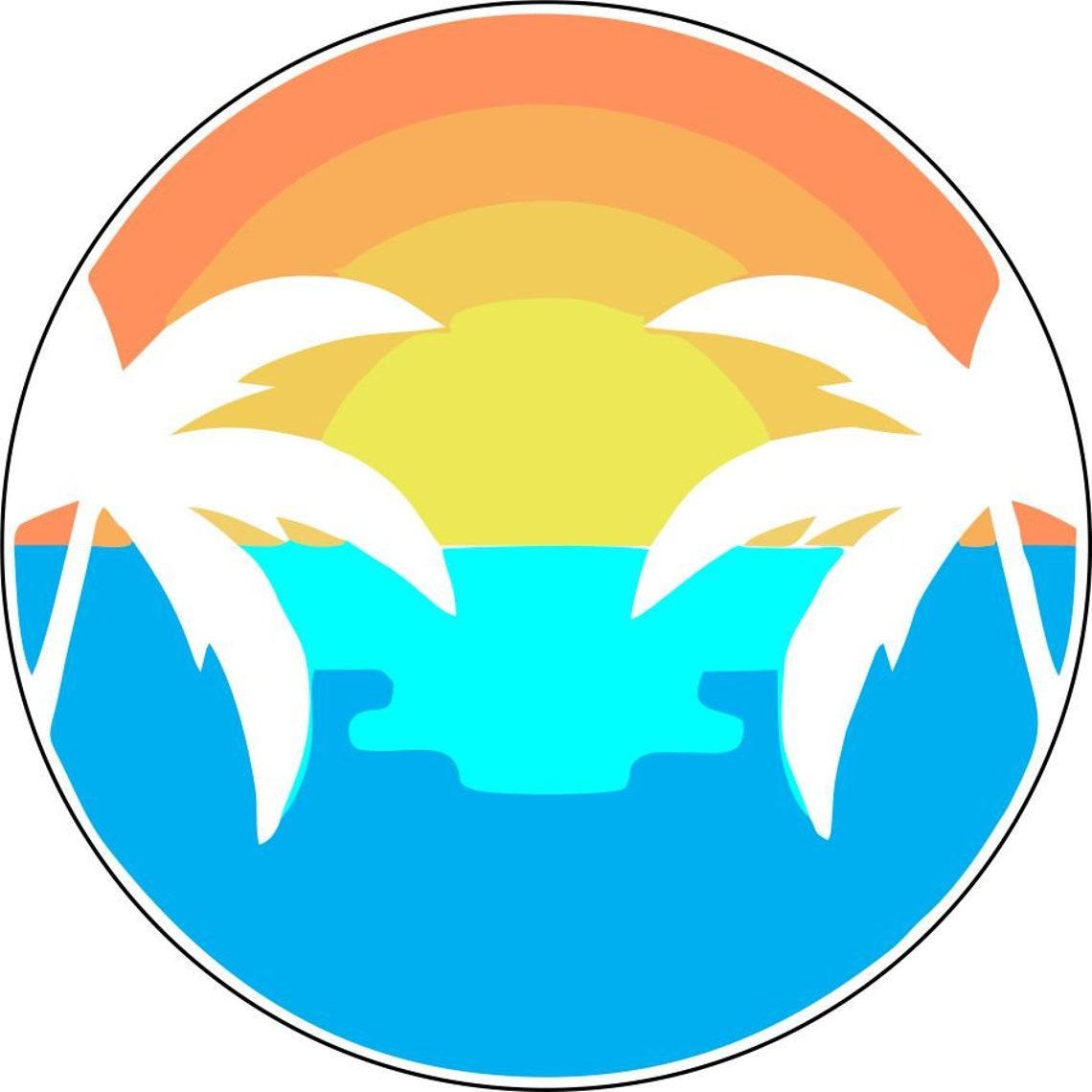Sunset on the Water & Palm Trees Spare Tire Cover for Jeeps, Bronco, Campers, Vans & More-duckduckjeep-offroad-wrangler-gladiator-3d-jeep duck-custom duck-Jeep-The Quacktory-Fun Jeep Ducks-Ducks4Jeep