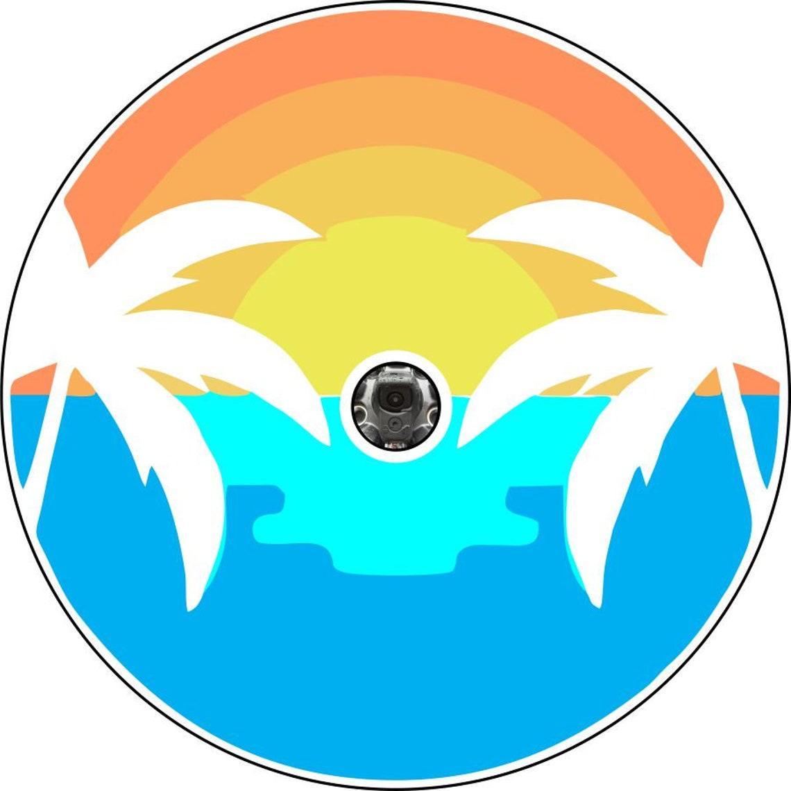 Sunset on the Water & Palm Trees Spare Tire Cover for Jeeps, Bronco, Campers, Vans & More-duckduckjeep-offroad-wrangler-gladiator-3d-jeep duck-custom duck-Jeep-The Quacktory-Fun Jeep Ducks-Ducks4Jeep
