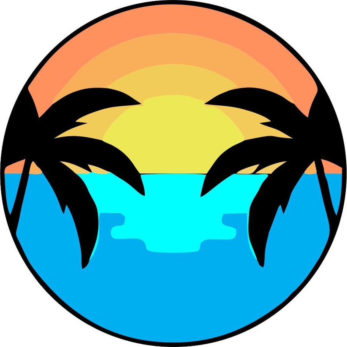 Sunset on the Water & Palm Trees Spare Tire Cover for Jeeps, Bronco, Campers, Vans & More-duckduckjeep-offroad-wrangler-gladiator-3d-jeep duck-custom duck-Jeep-The Quacktory-Fun Jeep Ducks-Ducks4Jeep