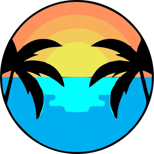 Sunset on the Water & Palm Trees Spare Tire Cover for Jeeps, Bronco, Campers, Vans & More-duckduckjeep-offroad-wrangler-gladiator-3d-jeep duck-custom duck-Jeep-The Quacktory-Fun Jeep Ducks-Ducks4Jeep