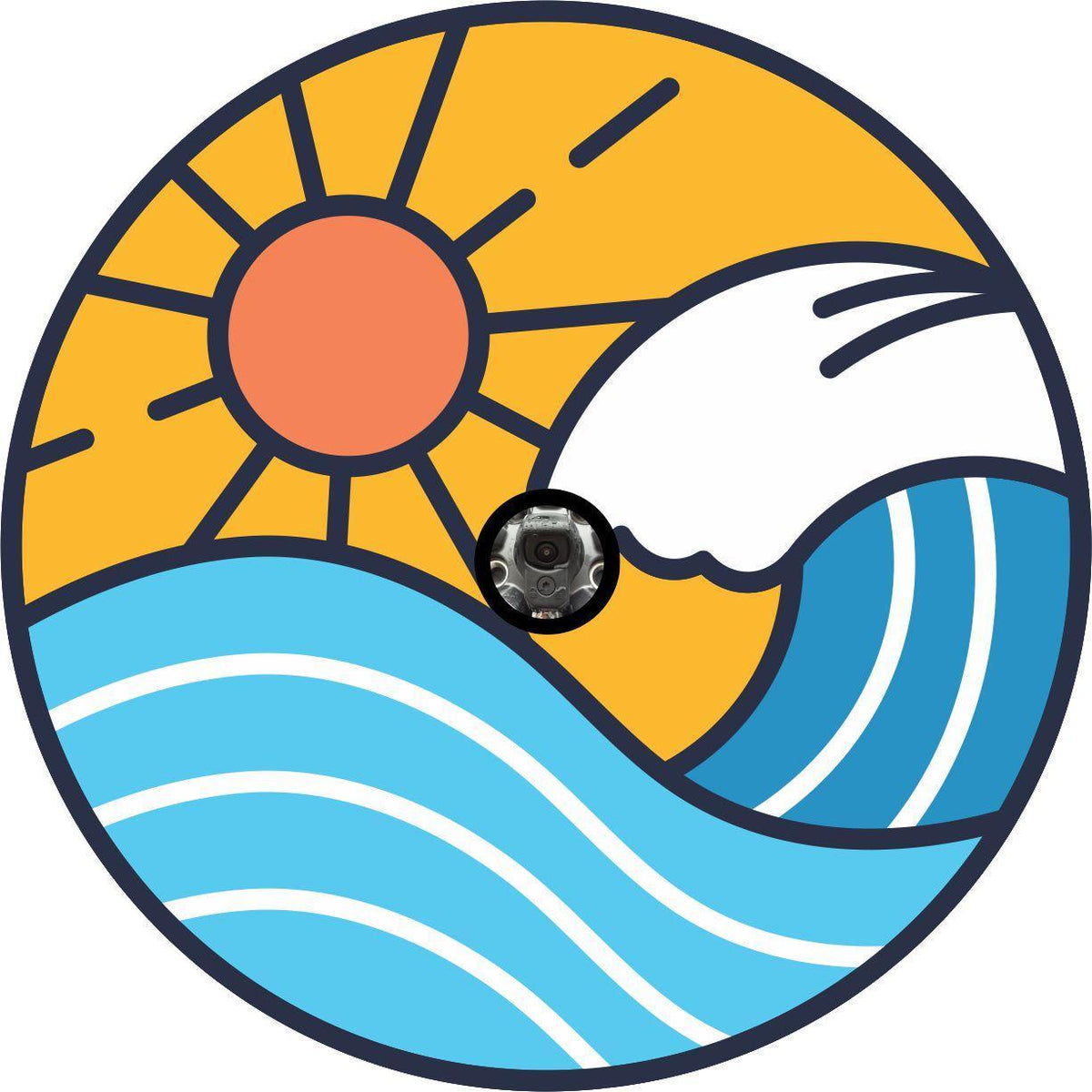 Sunshine & Beach Wave Geometric Spare Tire Cover - Jeep, RV, Bronco, Camper, Trailer, etc.-duckduckjeep-offroad-wrangler-gladiator-3d-jeep duck-custom duck-Jeep-The Quacktory-Fun Jeep Ducks-Ducks4Jeep