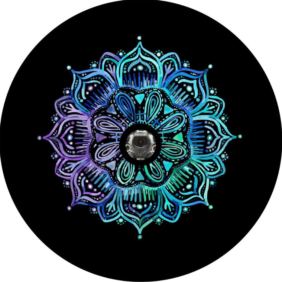 Teal & Purple Mandala Spare Tire Cover for Jeep, Bronco, RV, Camper, & More-duckduckjeep-offroad-wrangler-gladiator-3d-jeep duck-custom duck-Jeep-The Quacktory-Fun Jeep Ducks-Ducks4Jeep