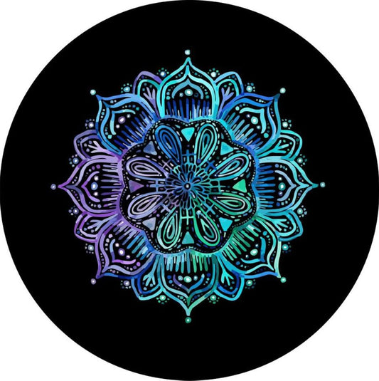 Teal & Purple Mandala Spare Tire Cover for Jeep, Bronco, RV, Camper, & More-duckduckjeep-offroad-wrangler-gladiator-3d-jeep duck-custom duck-Jeep-The Quacktory-Fun Jeep Ducks-Ducks4Jeep