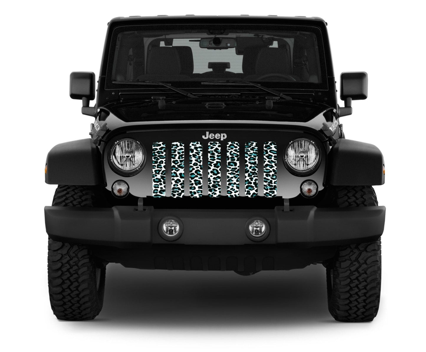 Platinum Teal White Leopard Print Grille Insert