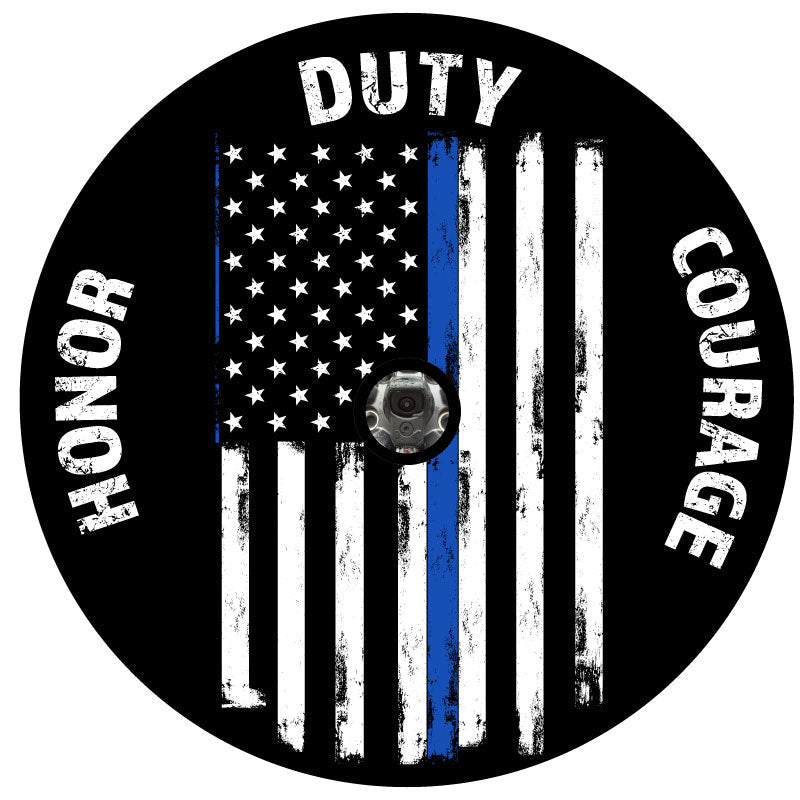 Thin Blue Line Flag + Honor, Duty, Courage Spare Tire Cover-duckduckjeep-offroad-wrangler-gladiator-3d-jeep duck-custom duck-Jeep-The Quacktory-Fun Jeep Ducks-Ducks4Jeep