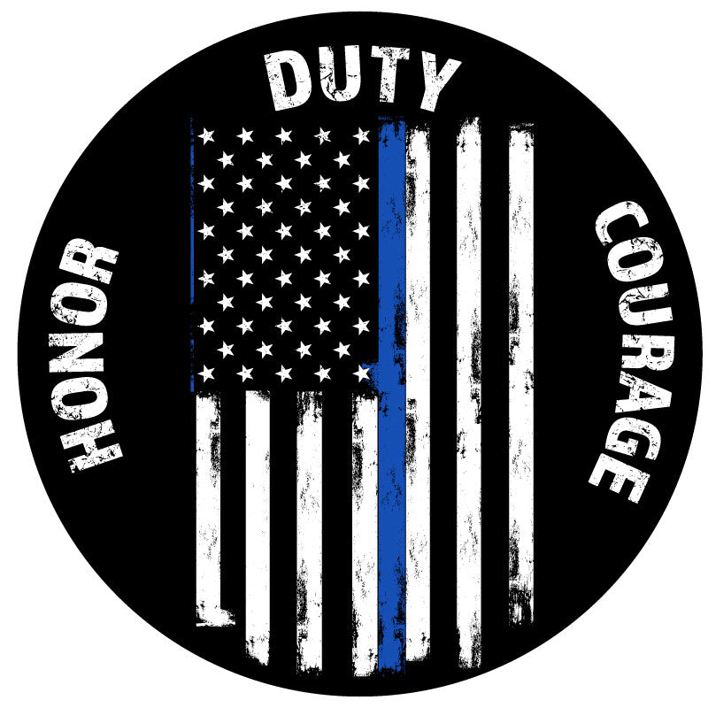 Thin Blue Line Flag + Honor, Duty, Courage Spare Tire Cover-duckduckjeep-offroad-wrangler-gladiator-3d-jeep duck-custom duck-Jeep-The Quacktory-Fun Jeep Ducks-Ducks4Jeep