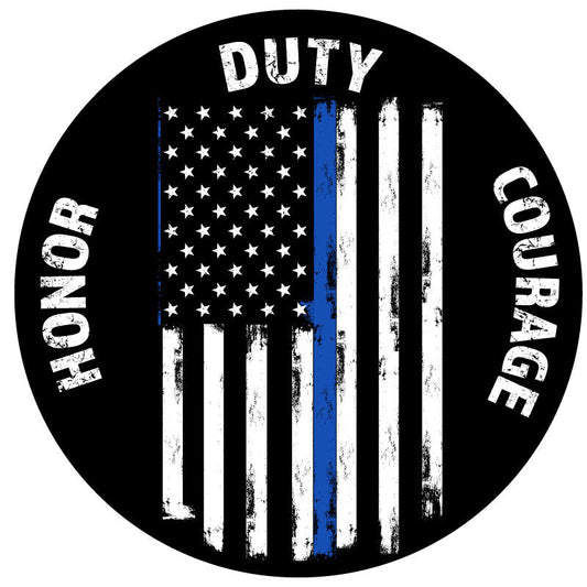 Thin Blue Line Flag + Honor, Duty, Courage Spare Tire Cover-duckduckjeep-offroad-wrangler-gladiator-3d-jeep duck-custom duck-Jeep-The Quacktory-Fun Jeep Ducks-Ducks4Jeep