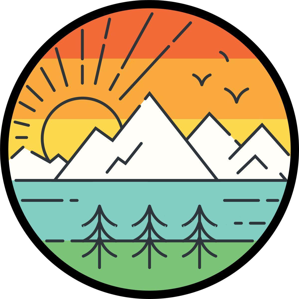 Thin Line Design Retro Landscape Mountain Spare Tire Cover | Jeep, RV, Camper, Bronco, Etc.-duckduckjeep-offroad-wrangler-gladiator-3d-jeep duck-custom duck-Jeep-The Quacktory-Fun Jeep Ducks-Ducks4Jeep