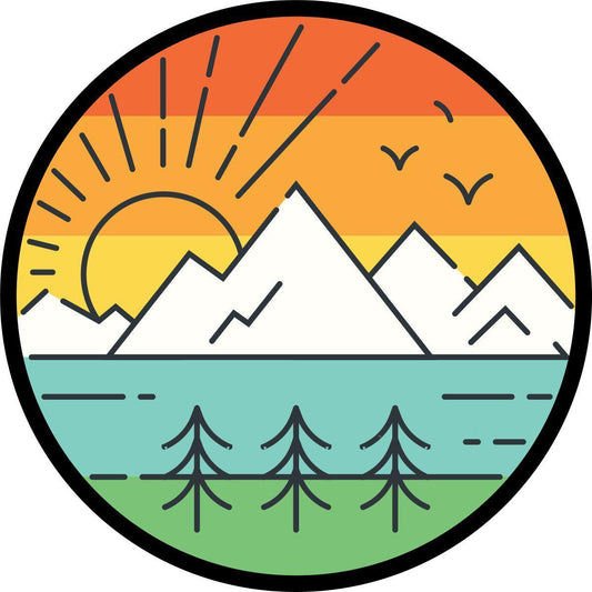 Thin Line Design Retro Landscape Mountain Spare Tire Cover | Jeep, RV, Camper, Bronco, Etc.-duckduckjeep-offroad-wrangler-gladiator-3d-jeep duck-custom duck-Jeep-The Quacktory-Fun Jeep Ducks-Ducks4Jeep