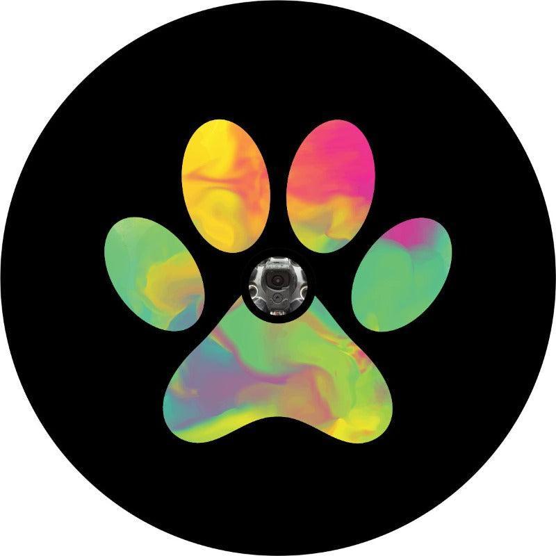 Tie Dye Dog Paw Print Spare Tire Cover for Jeep, RV, Bronco Camper & More-duckduckjeep-offroad-wrangler-gladiator-3d-jeep duck-custom duck-Jeep-The Quacktory-Fun Jeep Ducks-Ducks4Jeep