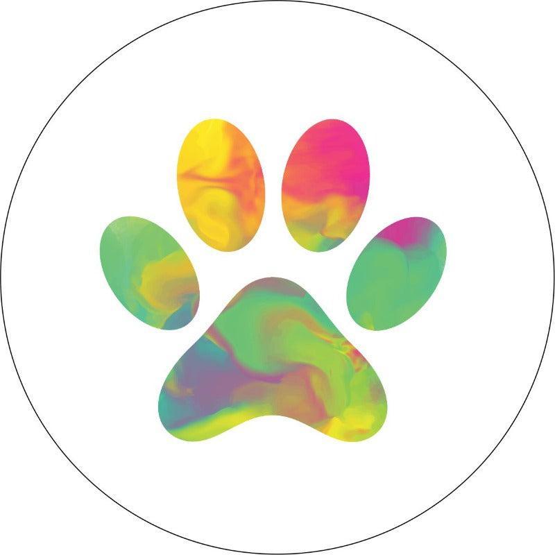 Tie Dye Dog Paw Print Spare Tire Cover for Jeep, RV, Bronco Camper & More-duckduckjeep-offroad-wrangler-gladiator-3d-jeep duck-custom duck-Jeep-The Quacktory-Fun Jeep Ducks-Ducks4Jeep