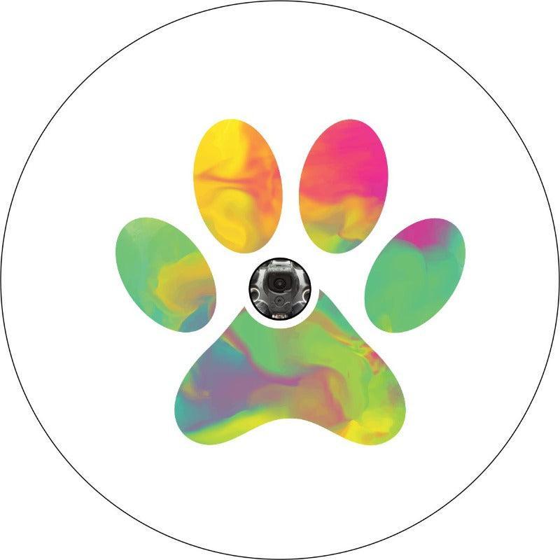 Tie Dye Dog Paw Print Spare Tire Cover for Jeep, RV, Bronco Camper & More-duckduckjeep-offroad-wrangler-gladiator-3d-jeep duck-custom duck-Jeep-The Quacktory-Fun Jeep Ducks-Ducks4Jeep