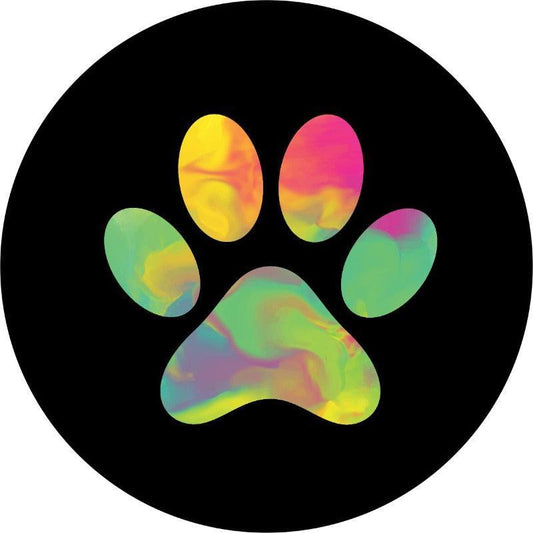 Tie Dye Dog Paw Print Spare Tire Cover for Jeep, RV, Bronco Camper & More-duckduckjeep-offroad-wrangler-gladiator-3d-jeep duck-custom duck-Jeep-The Quacktory-Fun Jeep Ducks-Ducks4Jeep
