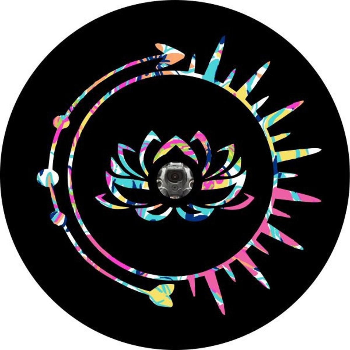 Tie Dye Lotus Flower Inside Sun & Arrow Spare Tire Cover-duckduckjeep-offroad-wrangler-gladiator-3d-jeep duck-custom duck-Jeep-The Quacktory-Fun Jeep Ducks-Ducks4Jeep