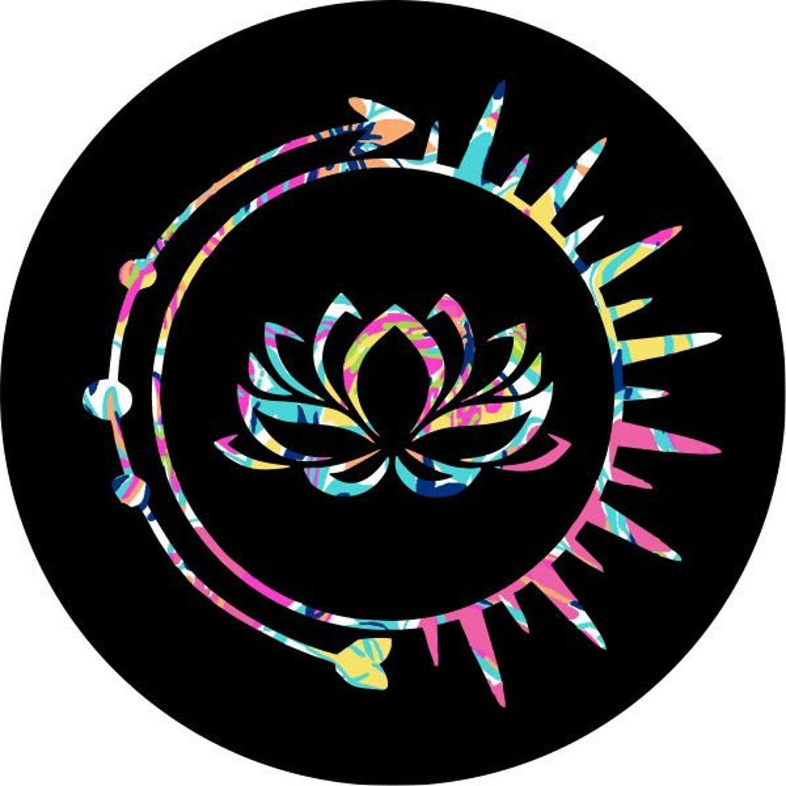 Tie Dye Lotus Flower Inside Sun & Arrow Spare Tire Cover-duckduckjeep-offroad-wrangler-gladiator-3d-jeep duck-custom duck-Jeep-The Quacktory-Fun Jeep Ducks-Ducks4Jeep