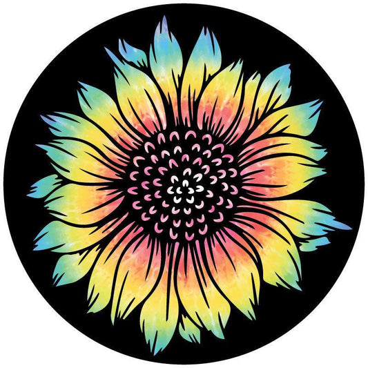 Tie Dye Sunflower Spare Tire Cover for Jeep, RV, Bronco, Campers, Vans, & More-duckduckjeep-offroad-wrangler-gladiator-3d-jeep duck-custom duck-Jeep-The Quacktory-Fun Jeep Ducks-Ducks4Jeep